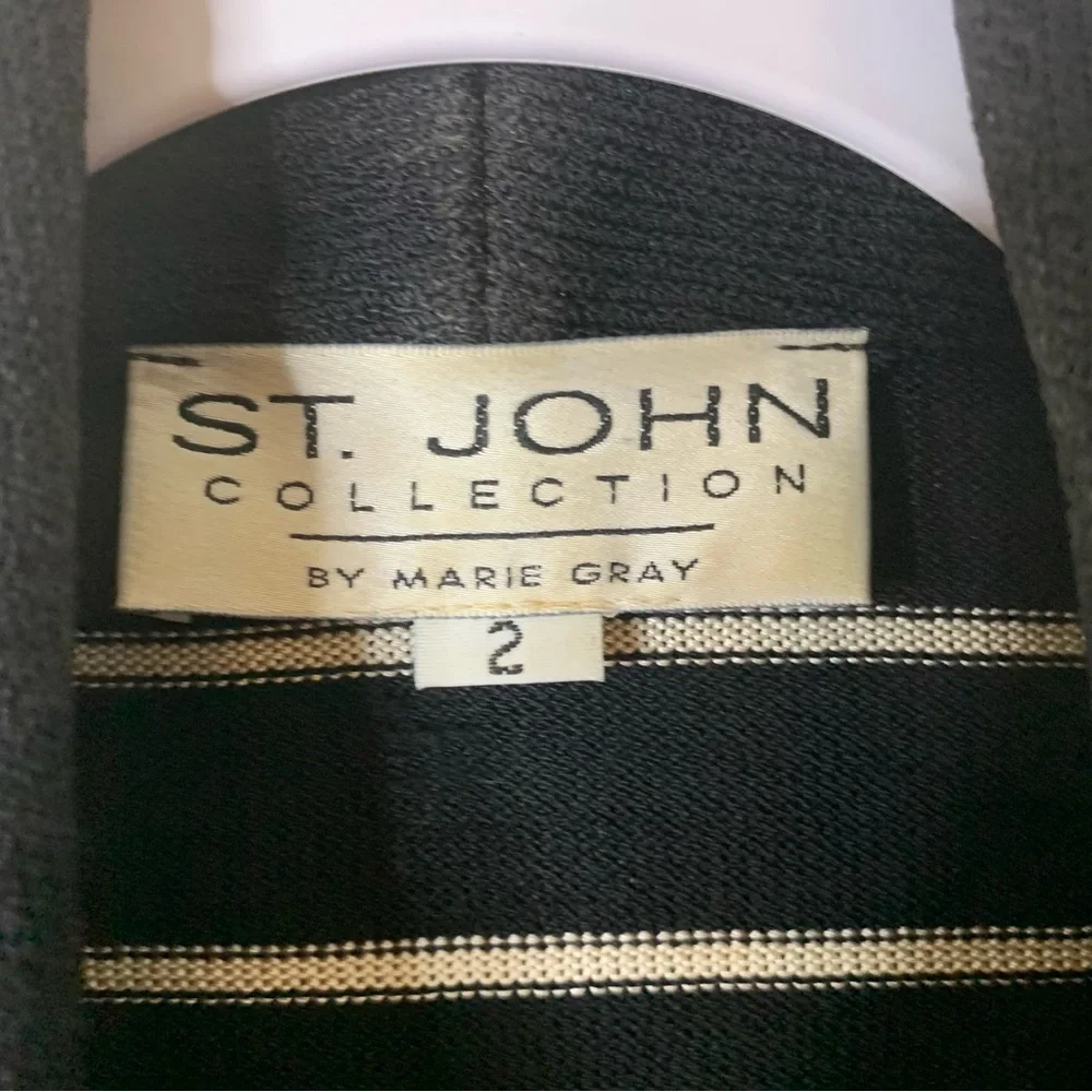 ST.John Womens Black White Stripe Zip up Nautical Button Blazer 2